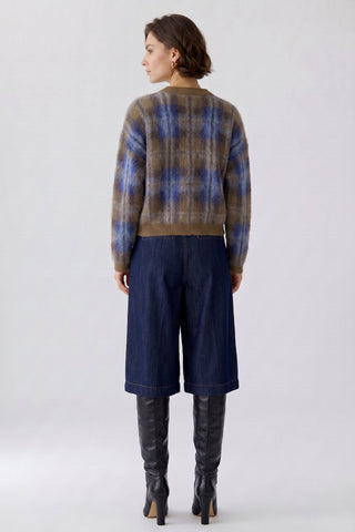 Oui Check Pattern Jumper Brown Blue - MMJs Fashion