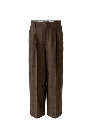 Oui Check Pleat Front Trousers Brown - MMJs Fashion