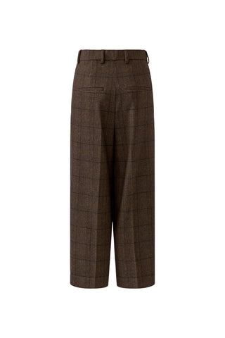 Oui Check Pleat Front Trousers Brown - MMJs Fashion