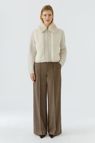 Oui Check Straight Leg Trousers Brown Black - MMJs Fashion