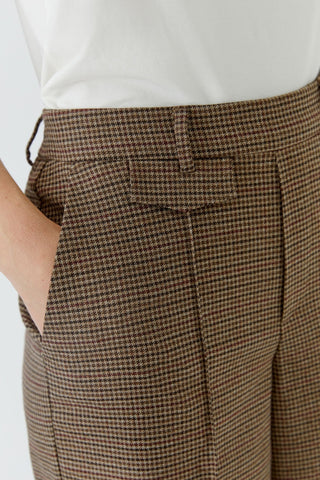 Oui Check Straight Leg Trousers Brown Black - MMJs Fashion