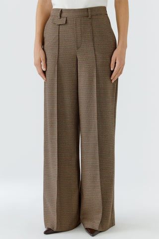 Oui Check Straight Leg Trousers Brown Black - MMJs Fashion