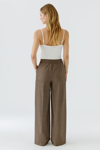 Oui Check Straight Leg Trousers Brown Black - MMJs Fashion
