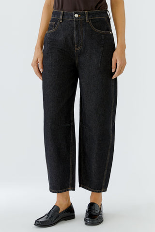 Oui Cropped Barrel Leg Jeans Dark Grey - MMJs Fashion