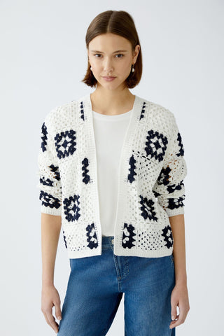 Oui Crotchet Knit Cardigan White Blue - MMJs Fashion