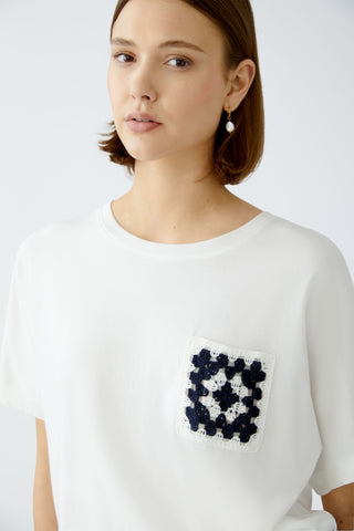 Oui Crotchet Knit Pocket Top White Blue - MMJs Fashion
