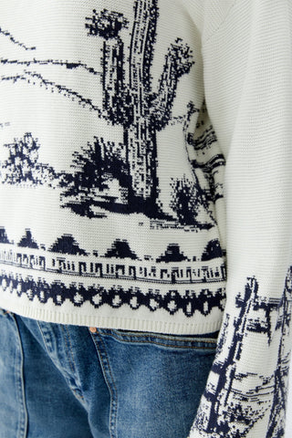 Oui Desert Scene Jumper Ivory Blue - MMJs Fashion