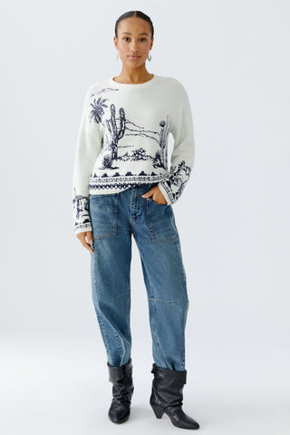 Oui Desert Scene Jumper Ivory Blue - MMJs Fashion
