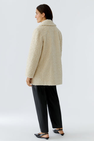Oui Double Breasted Borg Coat Beige - MMJs Fashion