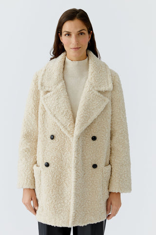 Oui Double Breasted Borg Coat Beige - MMJs Fashion