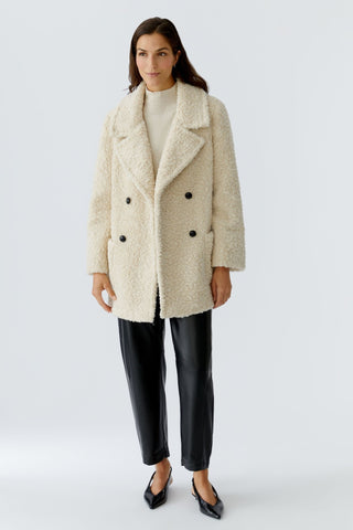Oui Double Breasted Borg Coat Beige - MMJs Fashion