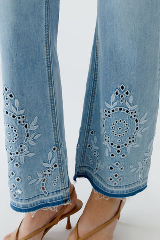 Oui Embroidered Bootcut Jeans Light Blue - MMJs Fashion