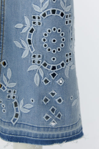 Oui Embroidered Bootcut Jeans Light Blue - MMJs Fashion