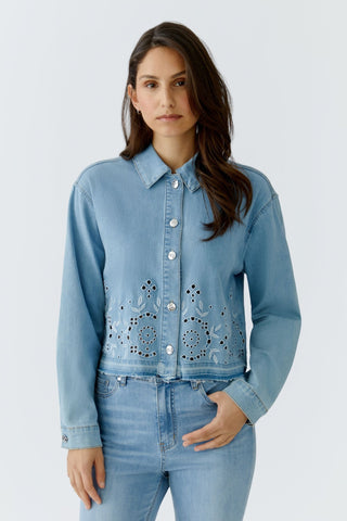 Oui Embroidered Denim Jacket Light Blue - MMJs Fashion