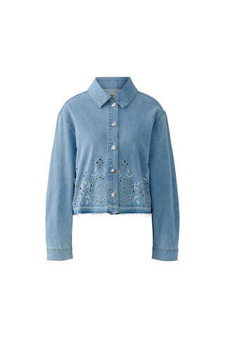 Oui Embroidered Denim Jacket Light Blue - MMJs Fashion