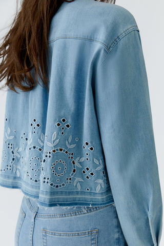 Oui Embroidered Denim Jacket Light Blue - MMJs Fashion