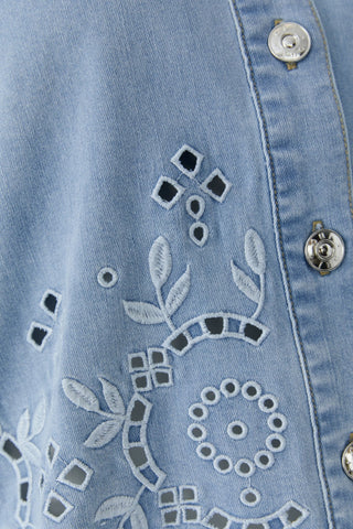 Oui Embroidered Denim Jacket Light Blue - MMJs Fashion