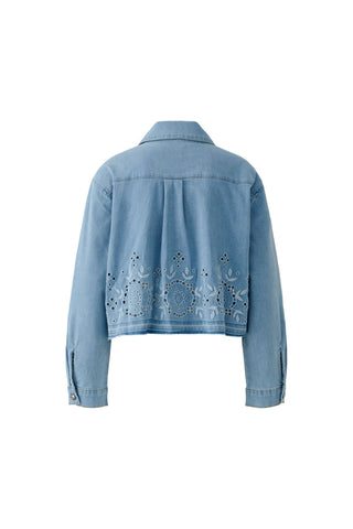 Oui Embroidered Denim Jacket Light Blue - MMJs Fashion