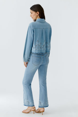 Oui Embroidered Denim Jacket Light Blue - MMJs Fashion