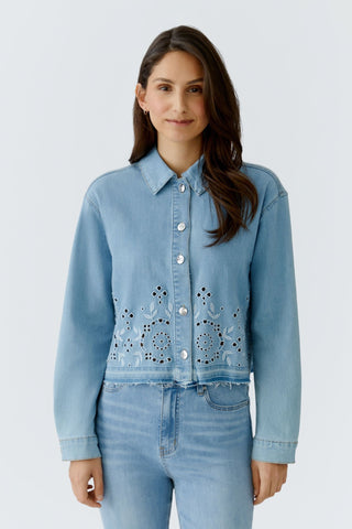 Oui Embroidered Denim Jacket Light Blue - MMJs Fashion