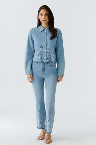 Oui Embroidered Denim Jacket Light Blue - MMJs Fashion