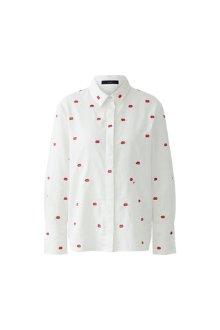 Oui Embroidered Lip Motif Blouse White Red - MMJs Fashion