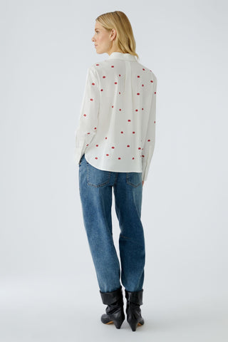 Oui Embroidered Lip Motif Blouse White Red - MMJs Fashion