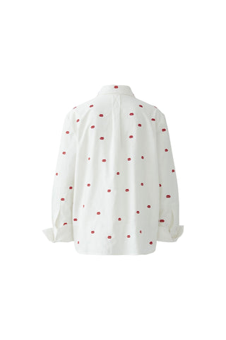 Oui Embroidered Lip Motif Blouse White Red - MMJs Fashion