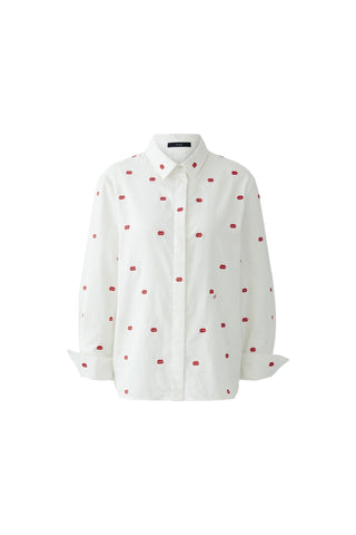Oui Embroidered Lip Motif Blouse White Red - MMJs Fashion