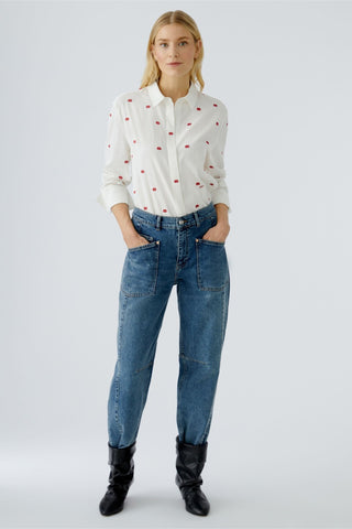 Oui Embroidered Lip Motif Blouse White Red - MMJs Fashion