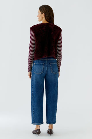 Oui Faux Fur Gilet Berry Red - MMJs Fashion