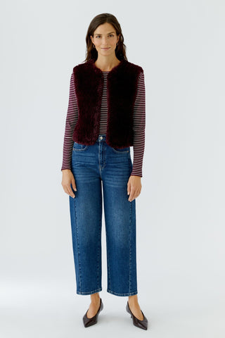 Oui Faux Fur Gilet Berry Red - MMJs Fashion