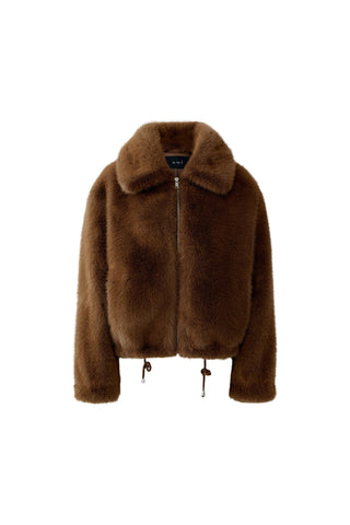Oui Faux Fur Short Jacket Brown - MMJs Fashion