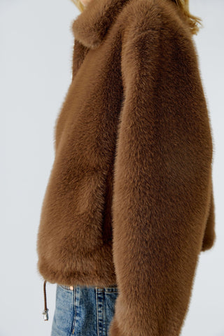 Oui Faux Fur Short Jacket Brown - MMJs Fashion