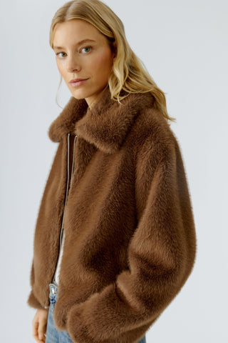 Oui Faux Fur Short Jacket Brown - MMJs Fashion