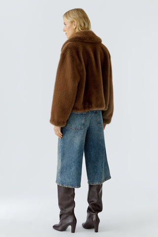 Oui Faux Fur Short Jacket Brown - MMJs Fashion