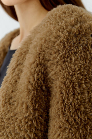 Oui Faux Fur Yarn Knitted Jacket Brown - MMJs Fashion