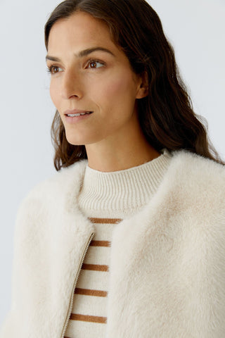 Oui Faux Fur Zip Up Gilet Beige - MMJs Fashion