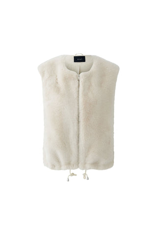 Oui Faux Fur Zip Up Gilet Beige - MMJs Fashion
