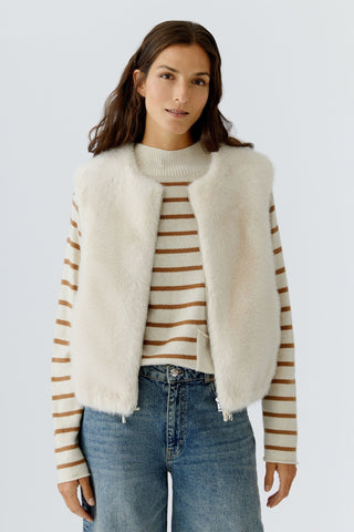 Oui Faux Fur Zip Up Gilet Beige - MMJs Fashion
