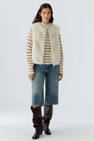 Oui Faux Fur Zip Up Gilet Beige - MMJs Fashion