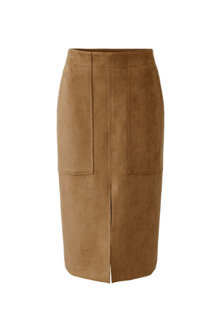 Oui Faux Suede Pencil Midi Skirt Brown - MMJs Fashion