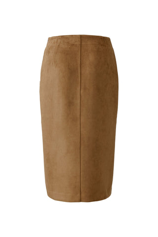 Oui Faux Suede Pencil Midi Skirt Brown - MMJs Fashion