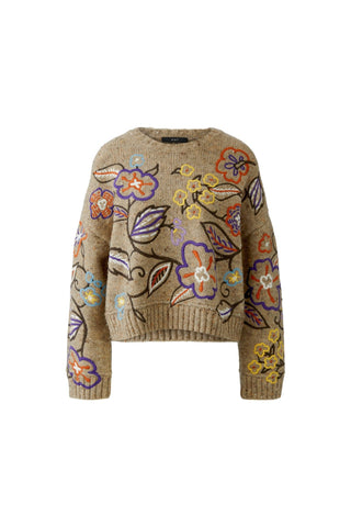 Oui Floral Embroidery Jumper Camel Purple - MMJs Fashion