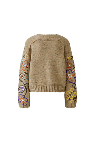 Oui Floral Embroidery Jumper Camel Purple - MMJs Fashion