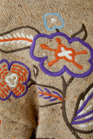 Oui Floral Embroidery Jumper Camel Purple - MMJs Fashion