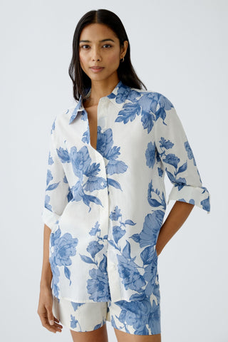 Oui Floral Print Blouse Blue White - MMJs Fashion