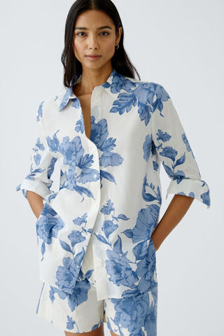 Oui Floral Print Blouse Blue White - MMJs Fashion