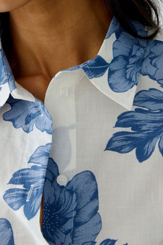 Oui Floral Print Blouse Blue White - MMJs Fashion