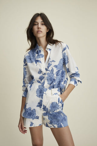 Oui Floral Print Blouse Blue White - MMJs Fashion